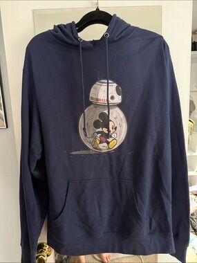 Teepublic XL Mickey & BB-8 Graphic Navy Pullover Hoodie